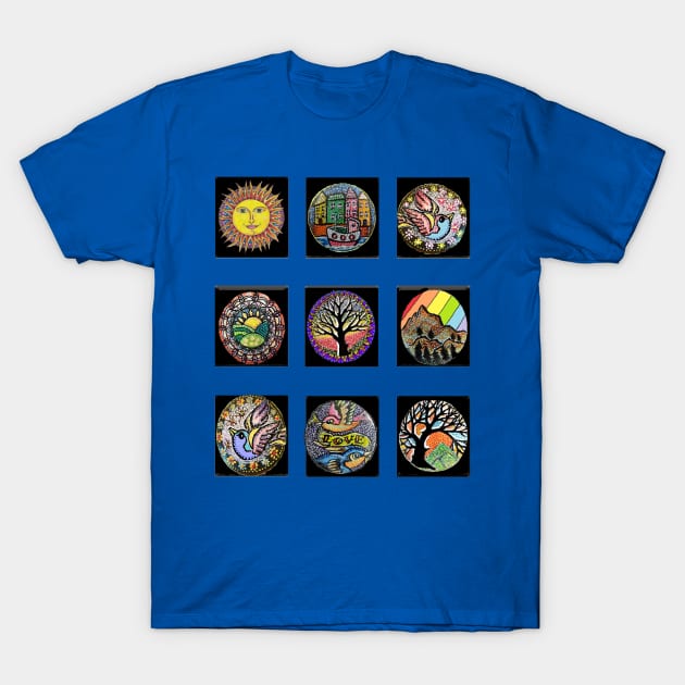 9 small paintings sun,boat,hills,tree,rainbow,bird,birds and trees T-Shirt by LowEndGraphics